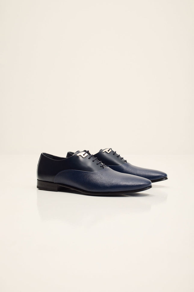 Two Tone Plain Toe Leather Oxford - Navy