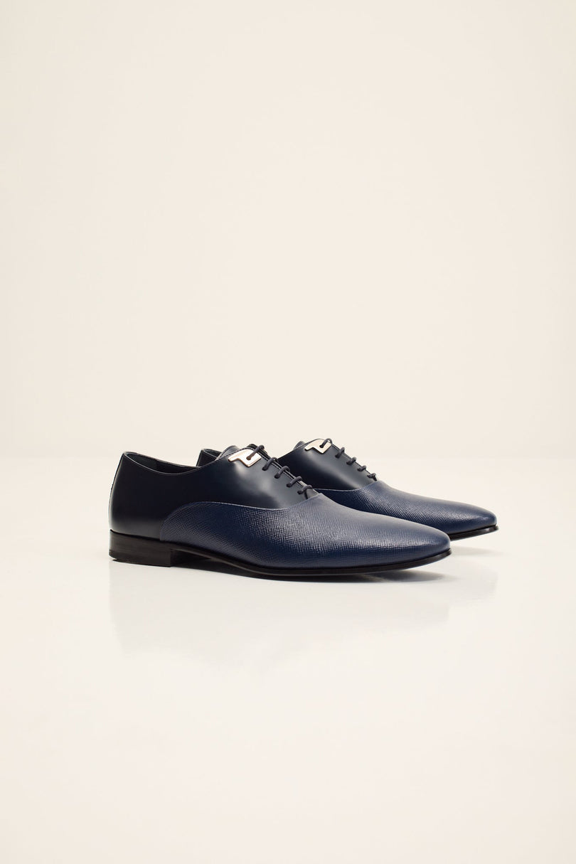 Men's Two Tone Plain Toe Leather Oxford - Navy | Ron Tomson