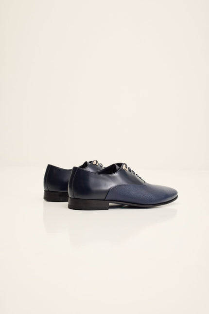 Men's Two Tone Plain Toe Leather Oxford - Navy | Ron Tomson