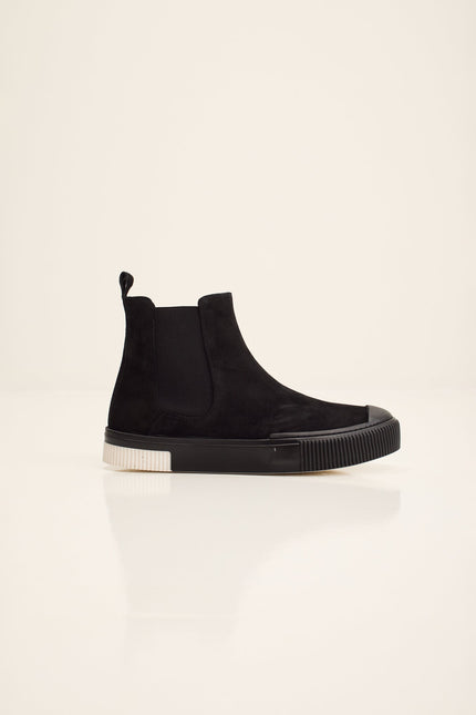 Men's Lambskin Suede Chelsea Boot - Black | Ron Tomson
