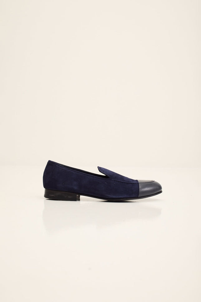 Men's Suede Dipped Toe Loafer - Navy | Ron Tomson