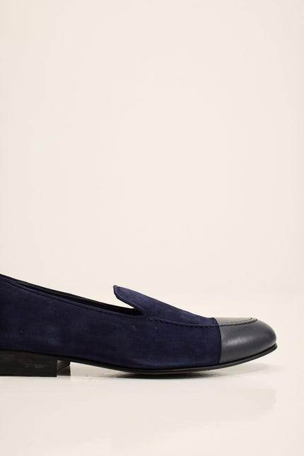 Men's Suede Dipped Toe Loafer - Navy | Ron Tomson