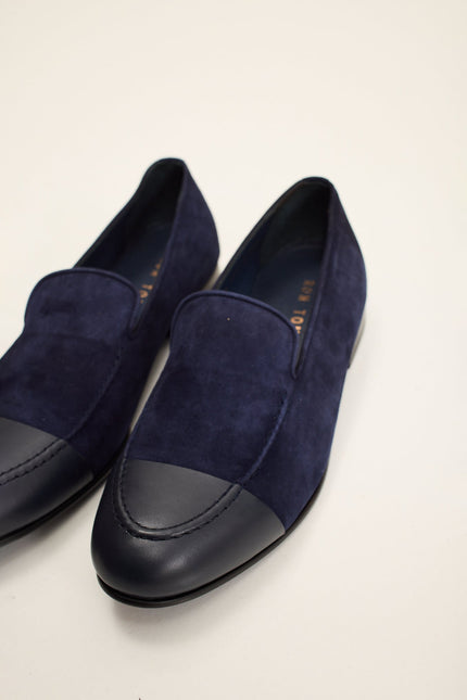 Men's Suede Dipped Toe Loafer - Navy | Ron Tomson