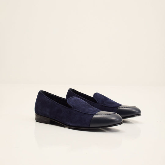 Men's Suede Dipped Toe Loafer - Navy | Ron Tomson