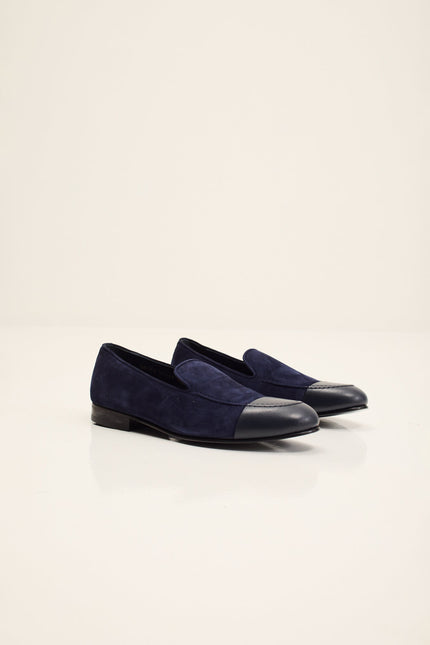 Men's Suede Dipped Toe Loafer - Navy | Ron Tomson