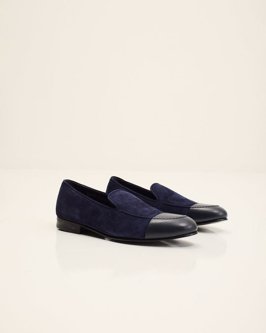 Men's Suede Dipped Toe Loafer - Navy | Ron Tomson