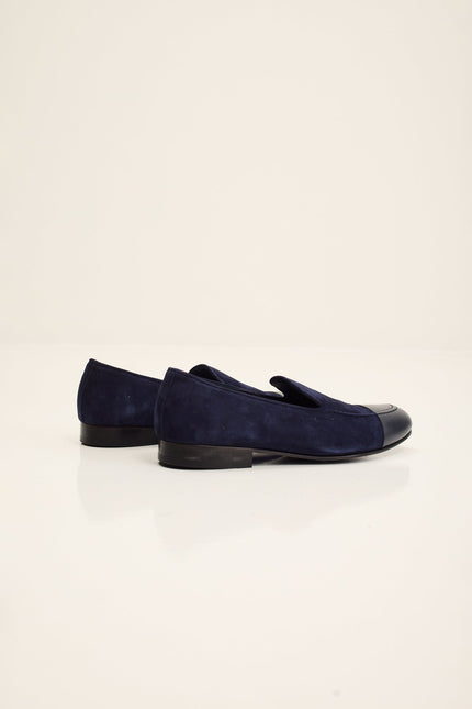 Men's Suede Dipped Toe Loafer - Navy | Ron Tomson