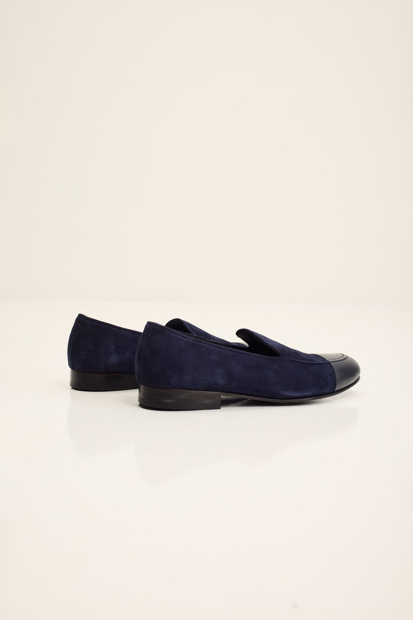 Men's Suede Dipped Toe Loafer - Navy | Ron Tomson