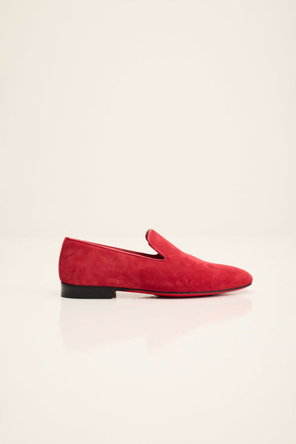Men's Lambskin Suede Loafer - Red | Ron Tomson