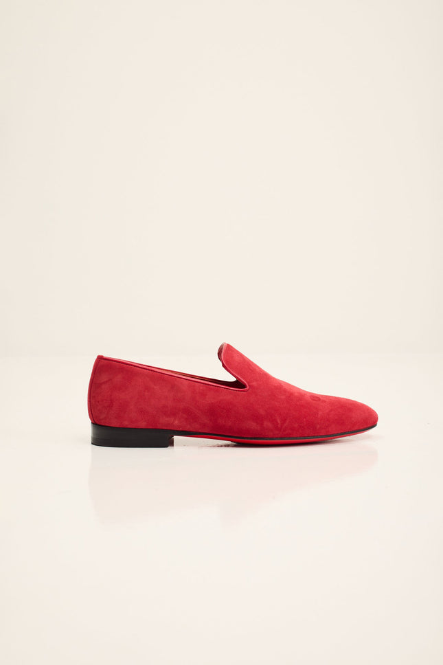 Men's Lambskin Suede Loafer - Red | Ron Tomson