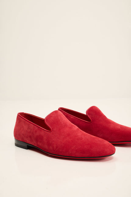 Men's Lambskin Suede Loafer - Red | Ron Tomson