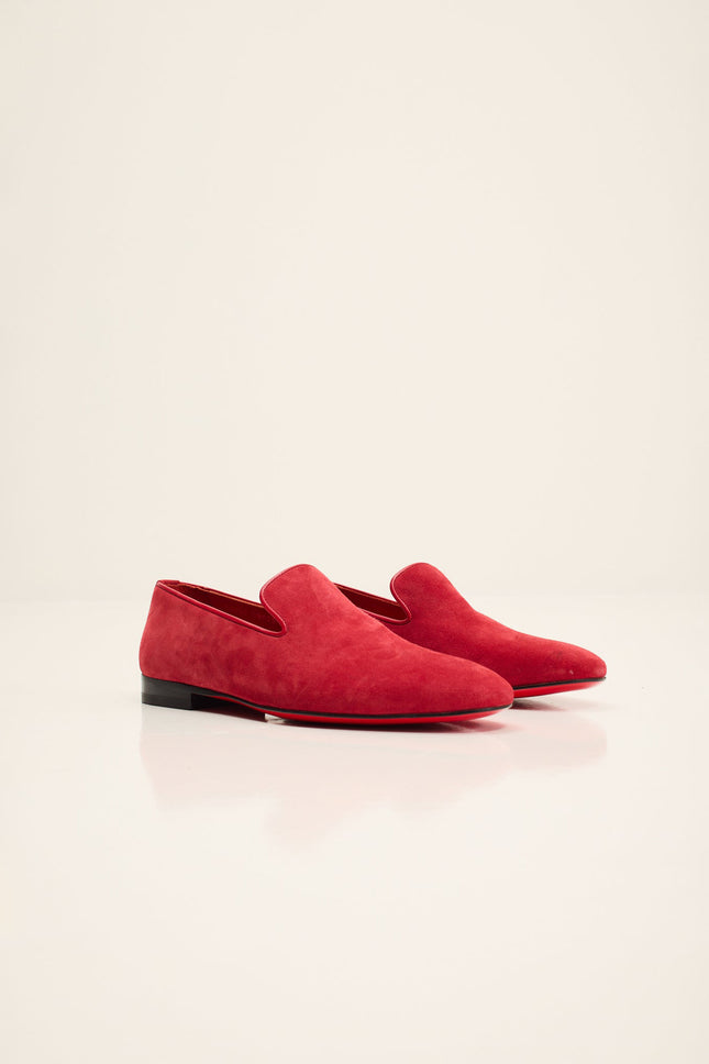 Men's Lambskin Suede Loafer - Red | Ron Tomson