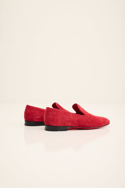Men's Lambskin Suede Loafer - Red | Ron Tomson