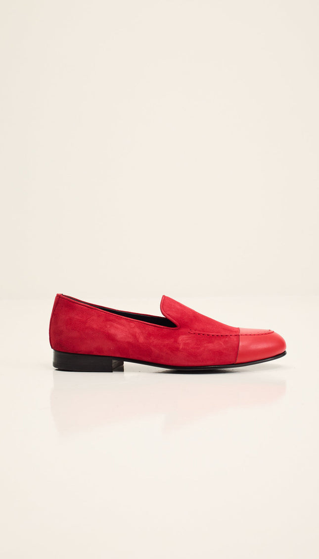 Dipped-Toe Suede Loafer - Valentine Red