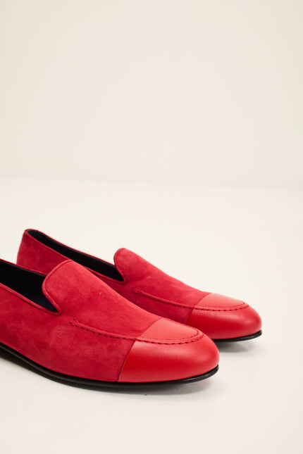 Men's Dipped-Toe Suede Loafer - Valentine Red | Ron Tomson