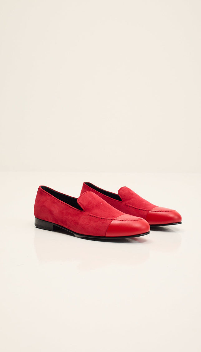 Dipped-Toe Suede Loafer - Valentine Red