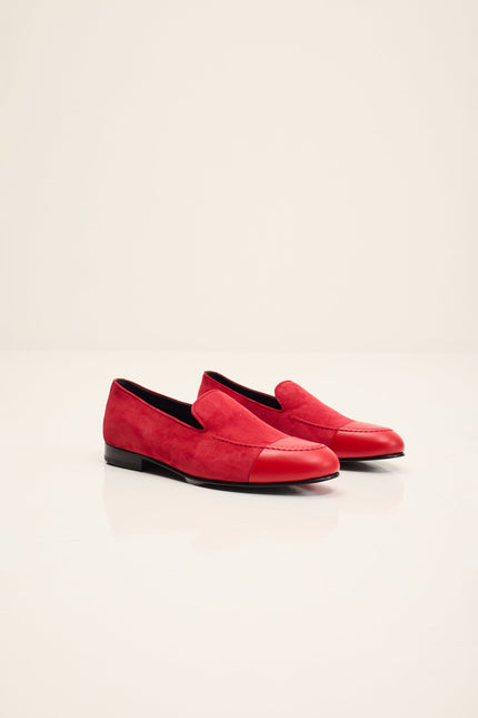 Men's Dipped-Toe Suede Loafer - Valentine Red | Ron Tomson
