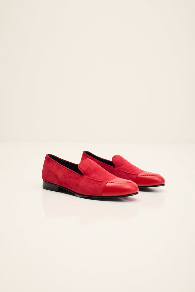Men's Dipped-Toe Suede Loafer - Valentine Red | Ron Tomson
