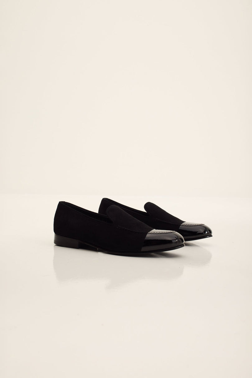 Men's Dipped-Toe Patent Leather Loafer - Black | Ron Tomson