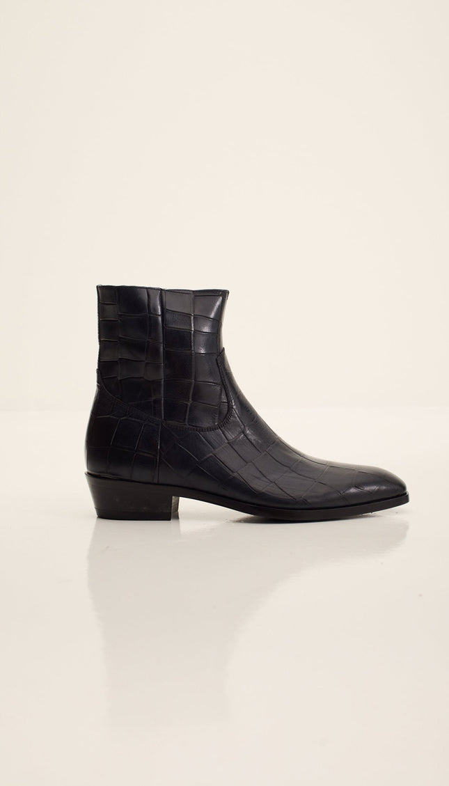 Croc Embossed Leather Chelsea Boots - Navy