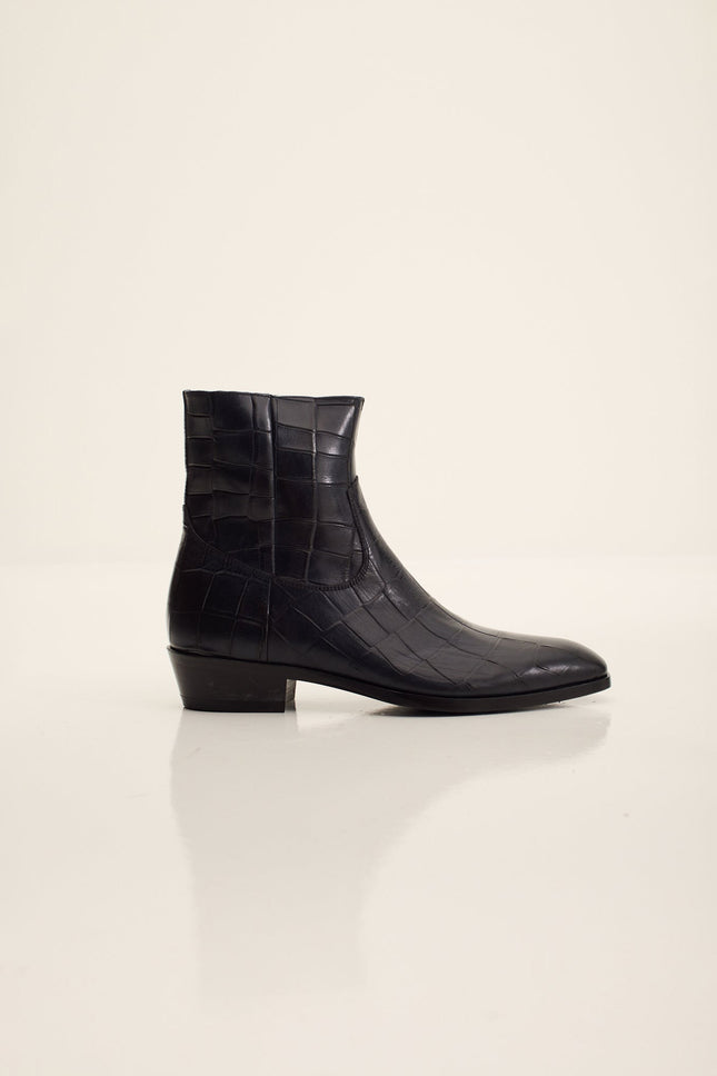 Croc Embossed Leather Chelsea Boots - Navy