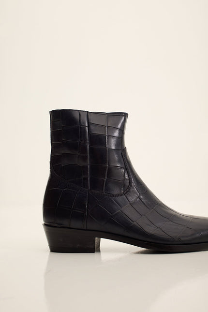 Men's Croc Embossed Leather Chelsea Boots - Navy | Ron Tomson