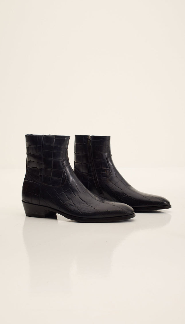 Croc Embossed Leather Chelsea Boots - Navy