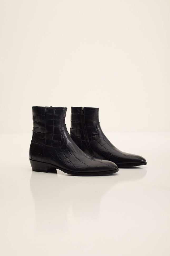 Croc Embossed Leather Chelsea Boots - Navy
