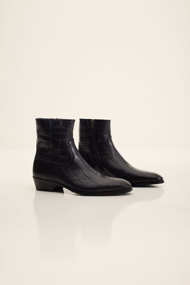 Croc Embossed Leather Chelsea Boots - Navy