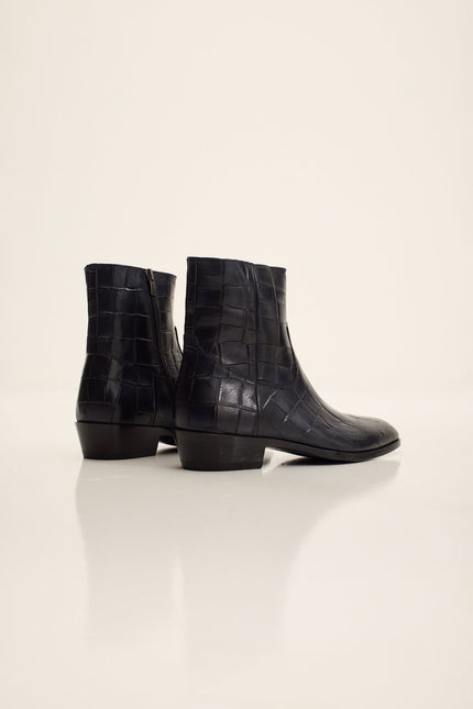 Men's Croc Embossed Leather Chelsea Boots - Navy | Ron Tomson