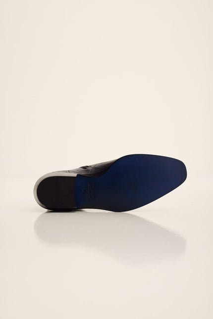 Men's Croc Embossed Leather Chelsea Boots - Navy | Ron Tomson