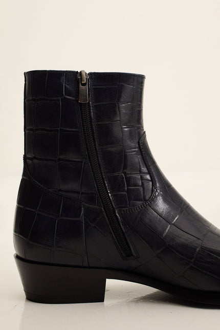 Men's Croc Embossed Leather Chelsea Boots - Navy | Ron Tomson