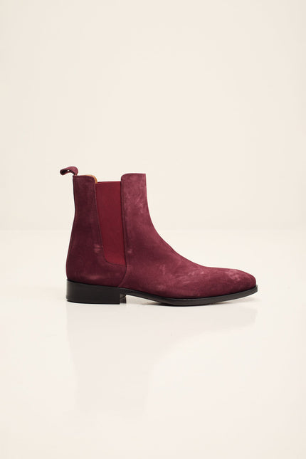 Men's Lambskin Suede Chelsea Boot - Oxblood Suede | Ron Tomson