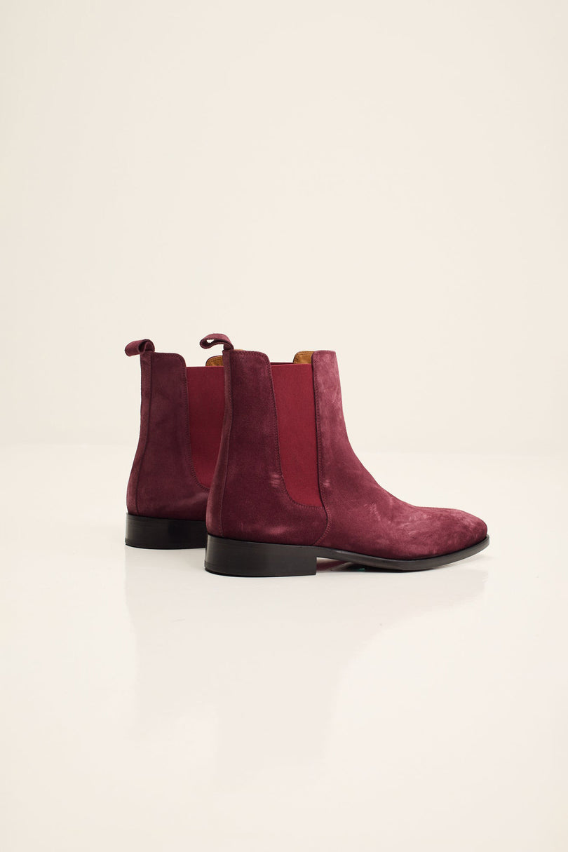 Men's Lambskin Suede Chelsea Boot - Oxblood Suede | Ron Tomson