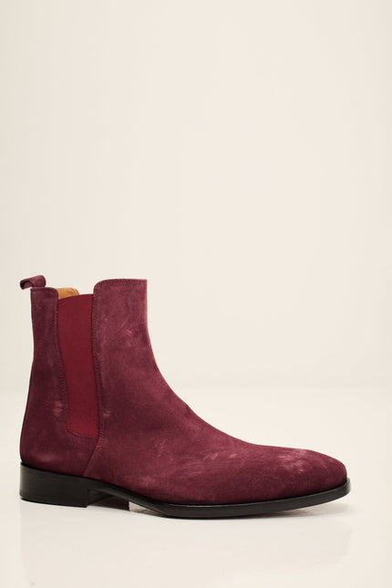 Men's Lambskin Suede Chelsea Boot - Oxblood Suede | Ron Tomson
