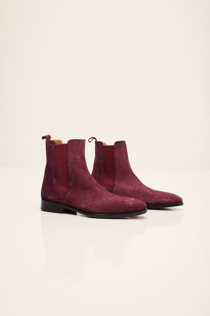 Men's Lambskin Suede Chelsea Boot - Oxblood Suede | Ron Tomson