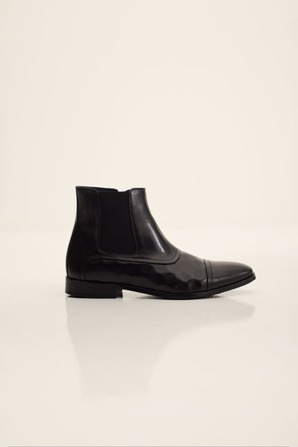 Men's Side-Zip Leather Chelsea Boots - Black | Ron Tomson