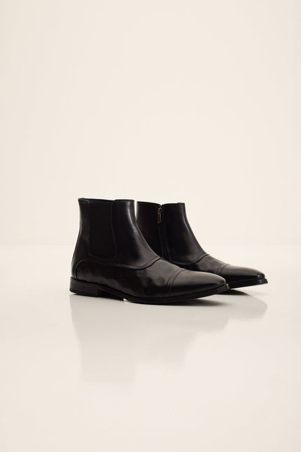 Men's Side-Zip Leather Chelsea Boots - Black | Ron Tomson