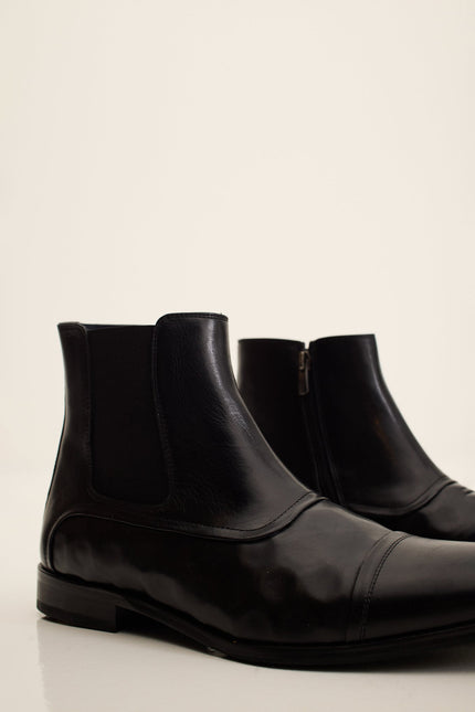 Men's Side-Zip Leather Chelsea Boots - Black | Ron Tomson