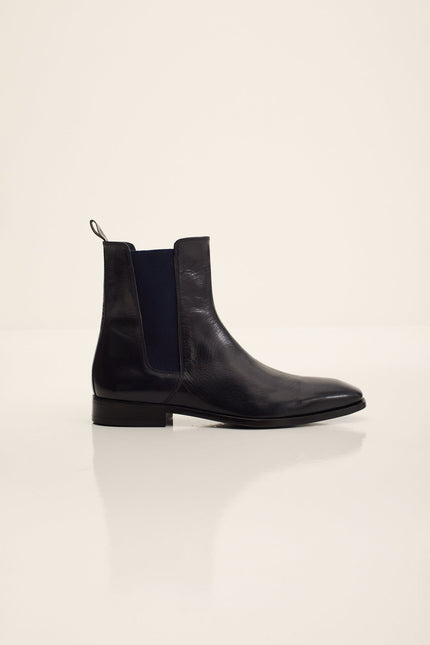 Men's Leather Chelsea Boot - Navy Buffalo | Ron Tomson