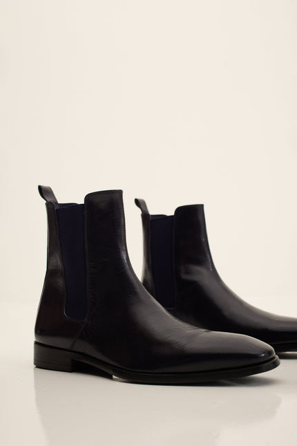 Men's Leather Chelsea Boot - Navy Buffalo | Ron Tomson