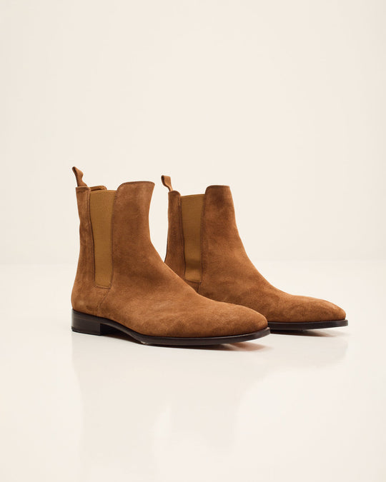 Men's Lambskin Suede Chelsea Boot - Tobacco | Ron Tomson