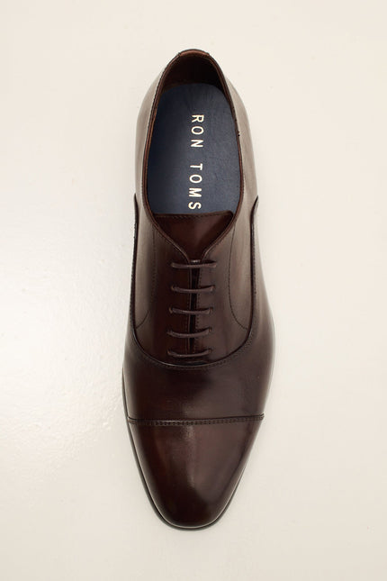 Men's Leather Cap Toe Oxfords - Brown | Ron Tomson