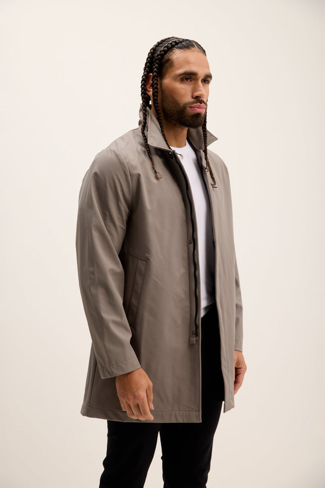 Men's Long Lightweight Windbreaker Coat - Grey | Ron Tomson