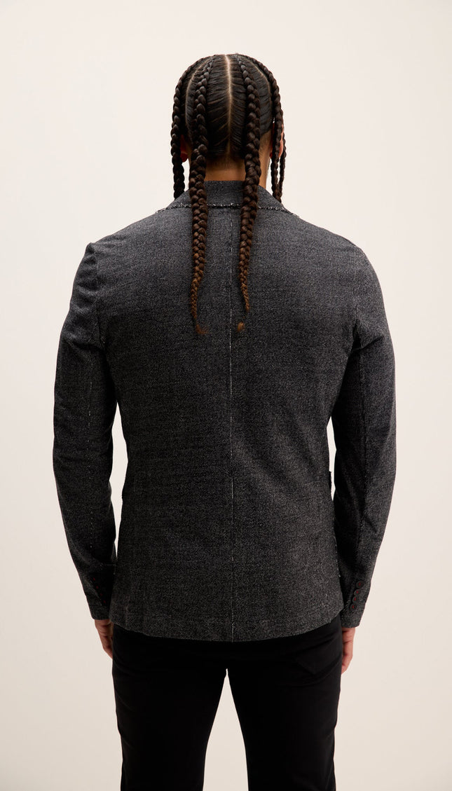 Raw-Edge Lapel Cardigan - Black