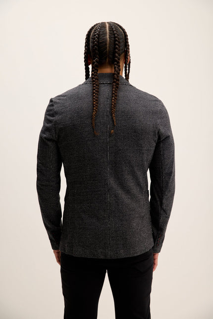 Men's Raw-Edge Lapel Cardigan - Black | Ron Tomson