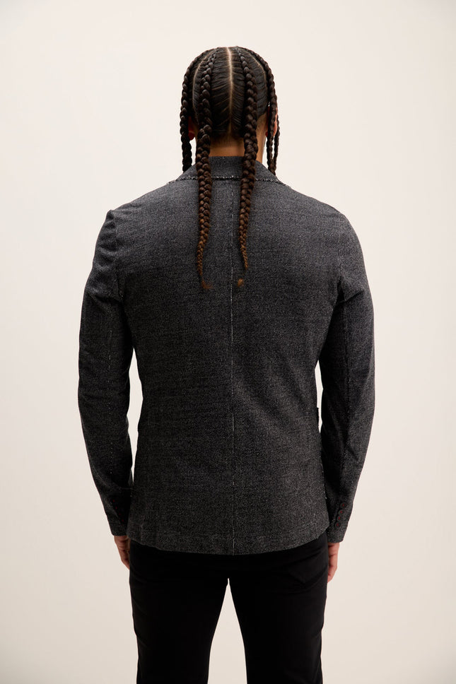 Men's Raw-Edge Lapel Cardigan - Black | Ron Tomson