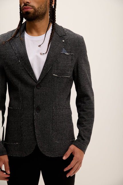 Men's Raw-Edge Lapel Cardigan - Black | Ron Tomson