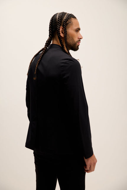 Men's Single-Breasted Notch Lapel Blazer - Black | Ron Tomson