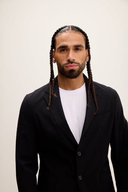 Men's Single-Breasted Notch Lapel Blazer - Black | Ron Tomson